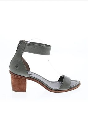 Frye Olive Green/Gray Leather Ankle-Strap Block Heel Sandal